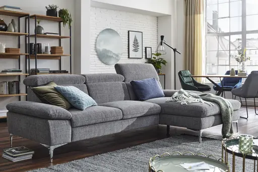 Ecksofa Felipa - 2,5 sitzer, Longchair rechts, Stoff, grau