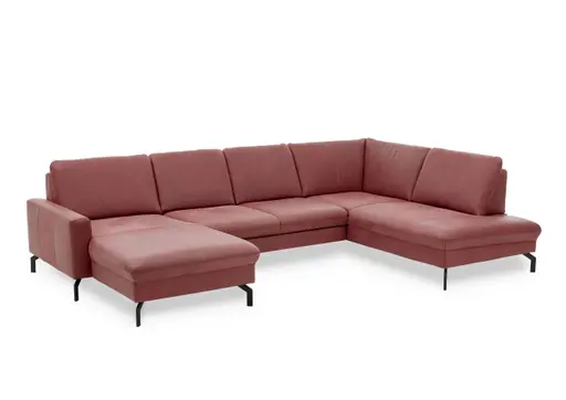 Wohnlandschaft - Longchair links mit 2,5-Sitzer und Ecke rechts, Leder, Rot