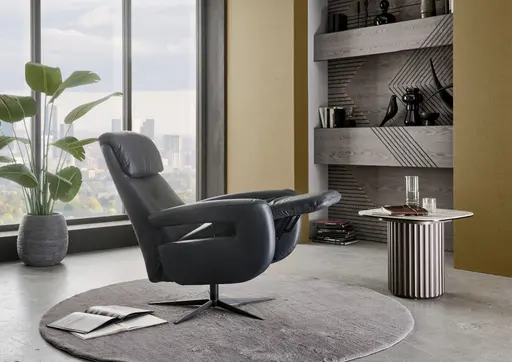 TV-Sessel - Größe M, Relaxfunktion, Kopfteil verstellbar, Leder, Dunkelblau