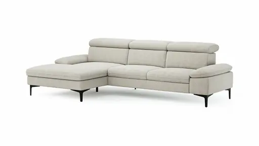 Ecksofa Felipa - Longchair links mit 2,5-Sitzer inkl. Kopfteil verstellbar, Stoff, Natur