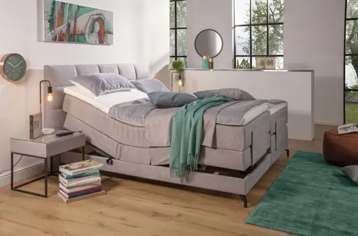 Boxspringbett - Liegefläche ca. 180x200 cm, motorische Verstellung, Stoff, Grau