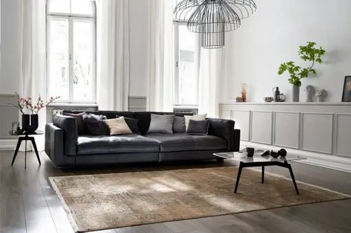 Sofa Aprino 3 - 4-Sitzer XXL, Dickleder, schwarz, Armlehne Kissen