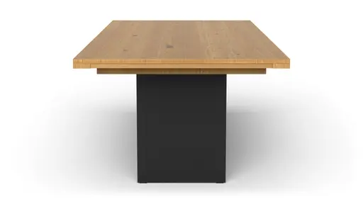 Esstisch 3110 - LB ca. 220x100 cm, ausziehbar,  Asteiche massiv, Geölt, Wange Rohstahl, Schwarz