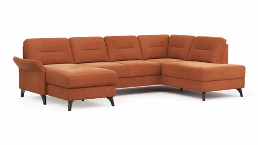 Wohnlandschaft Almyra - Longchair links, 2,5-Sitzer, Ottomane rechts, Stoff, Kupfer