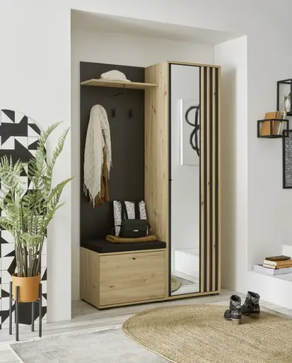 Kompaktgarderobe- Eiche Dekor, Schwarz