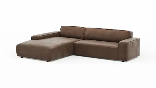 Ecksofa Denver - Longchair links mit 2,5-Sitzer, Leder, Braun