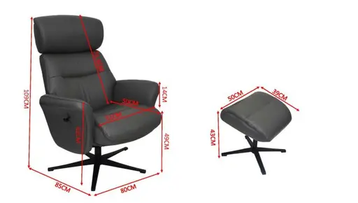 TV-Sessel MIO mit Hocker - drehbar, Kopfteilverstellung, Leder, Dunkelgrau