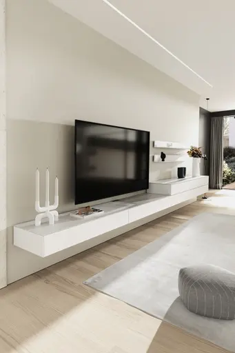 Wohnwand 3900 - Hängend, Lack matt, Weiß, Keramik, Weiß