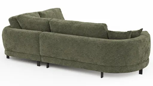 Ecksofa Solenne - Diwan rund links mit Ottomane rechts, Stoff, Olive