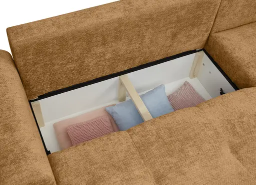 Ecksofa - 2-Sitzer mit Longchair rechts, Stoff, Goldfarben