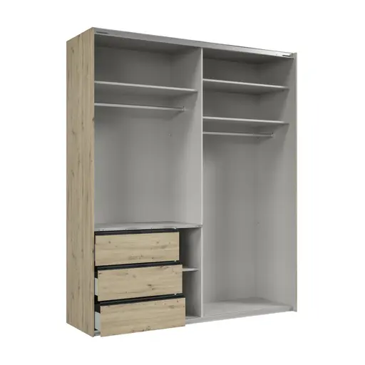 Schwebetürenschrank- B ca. 200 cm, Eiche Dekor, Graphit