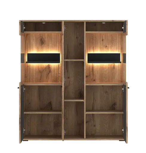 Highboard - mit Beleuchtung, Viking Eiche Nachbildung, Anthrazit