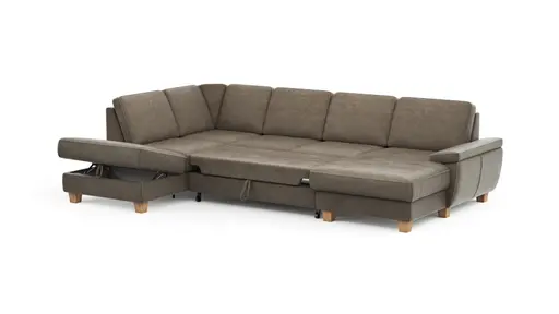 Wohnlandschaft Sommerville - Ecke links mit 2,5-Sitzer und Longchair rechts, inkl. Schlaffunktion (manuell), Stoff, Braun