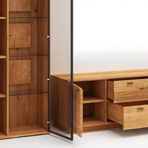 Wohnwand Fibra - Asteiche teilmassiv, natur, geölt