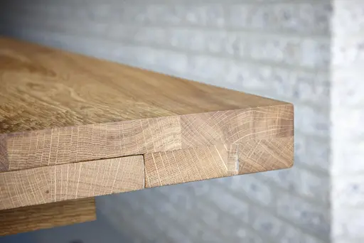 Esstisch 3110 - LB ca. 220x100 cm, ausziehbar,  Asteiche massiv, Geölt, Wange Rohstahl, Schwarz