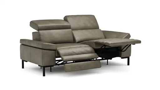 Sofa Hudson - 2,5-Sitzer, inkl. Relaxfunktion (motorisch) und Kopfteil/Armlehnen verstellbar, Leder, Braungrün