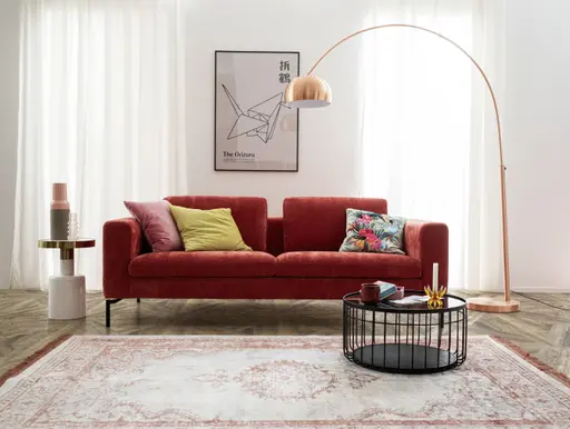 Sofa Lenni Style - 3-Sitzer, Stoff, Rubinrot, luftige Kissen