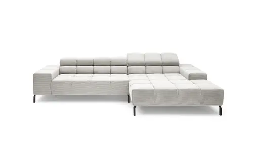 Ecksofa CLIVIA - 2-Sitzer mit Longchiar rechts, Sitzvorzug motorisch, Kopfteil verstellbar, Stoff, Silberfarben
