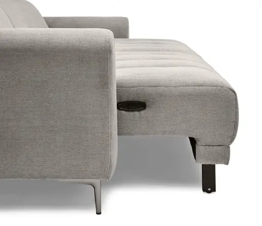 Ecksofa MINAO - 1,5-Sitzer mit Longchair rechts, Sitztiefe verstellbar motorisch, Kopfteil verstellbar, Stoff, Truffle