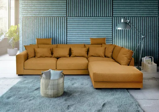 Ecksofa - 3-Sitzer, Ecke rechts, Stoff, Curry