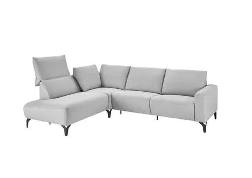 Ecksofa - Ecke links mit 3-Sitzer, Rückenlehne verstellbar, Stoff, Hellgrau