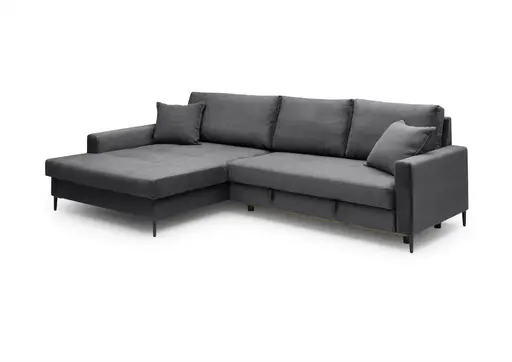 Ecksofa - Longchair links mit 3-Sitzer, Schlaffunktion mit Bettkasten, Stoff, Anthrazit