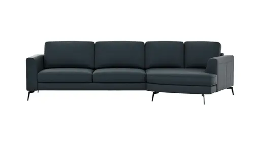 Ecksofa Oviedo - 2-Sitzer mit Ecke rechts, Leder, Dunkelblau
