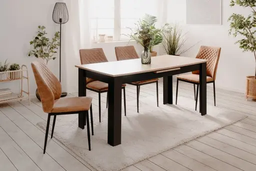 Esstisch - ausziehbar, LB ca. 160x80 cm, Artisan Eiche Nachbildung, Schwarz