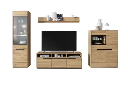 TV-Lowboard - B ca. 153 cm, Eiche Furnier geölt, Wildeiche massiv geölt