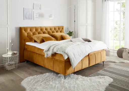 Boxspringbett - Liegefläche ca. 180x200 cm, Stoff Hellbraun