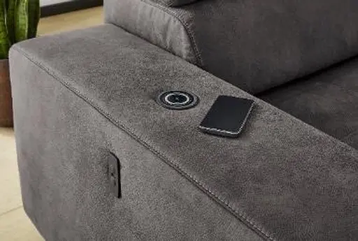 Ecksofa, 2,5-Sitzer, Ecke rechts inkl. Funktionen, Stoff, Dunkelgrau