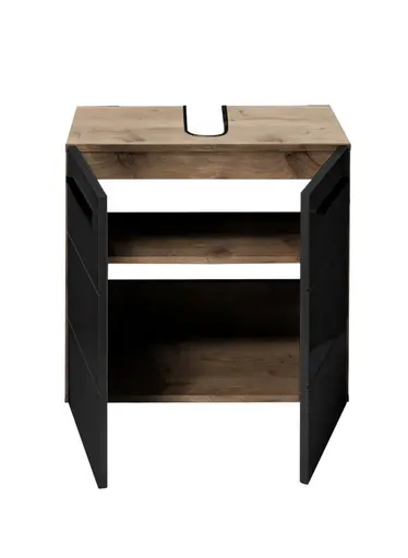 Waschbeckenunterschrank- B ca. 60 cm, Vintage Holz, Schwarz, Matt, Tiefzieh