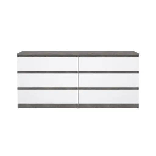 Kommode - B ca. 154 cm, Betonoptik, Weiß Hochglanz