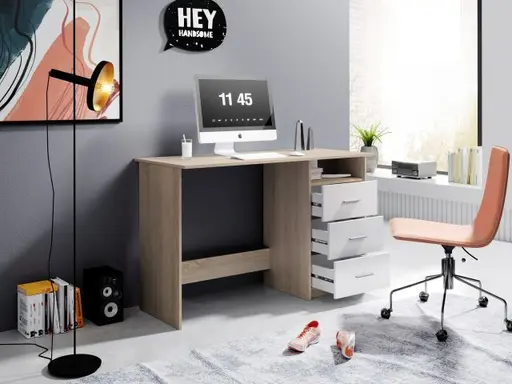 Schreibtisch - LB ca. 123x50 cm, Sonoma Eiche Nachbildung, Weiß