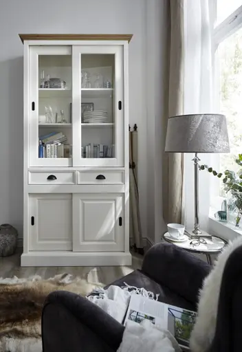 Schiebetürenschrank Louisiana - teilmassiv, Weiß