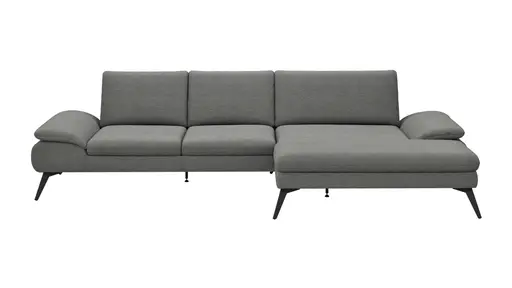Ecksofa Collina - 2,5-Sitzer, Longchair rechts inkl. Sitztiefen- u. Armlehehnenverstellung, Stoff, Dunkelgrau