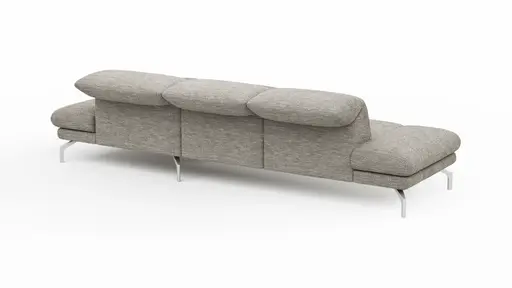 Ecksofa Elena - 2-Sitzer mit Longchair rechts, Kopfteil/Armlehne verstellbar, Stoff, Silbergrau