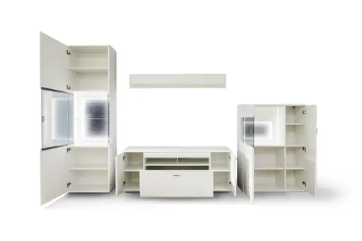 Wohnwand - mit Beleuchtung, Weiß 