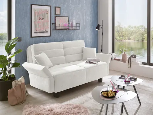  Faltsofa Easy - 2-Sitzer, ca. 140 cm inkl. Schlaffunktion/Topper/Armteil verstellbar, Stoff, Creme