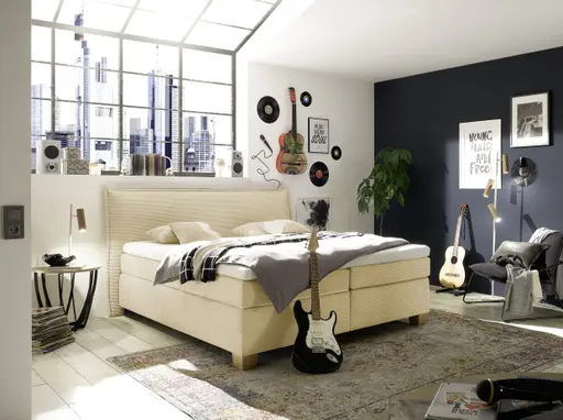  Boxspringbett HADAI- Liegefläche ca. 180x200 cm, Stoff, Beige, Bonell, Inkl. Topper