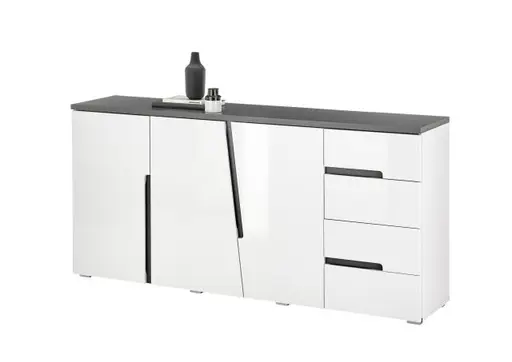 Sideboard - B ca. 176 cm, Weiß, Weiß Hochglanz, Anthrazit
