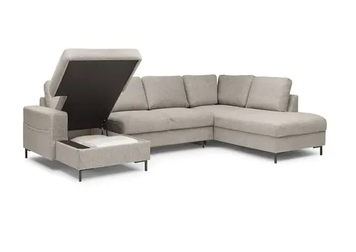 Wohnlandschaft - Longchair links mit 2-Sitzer und Ecke rechts, Stoff, Steingrau