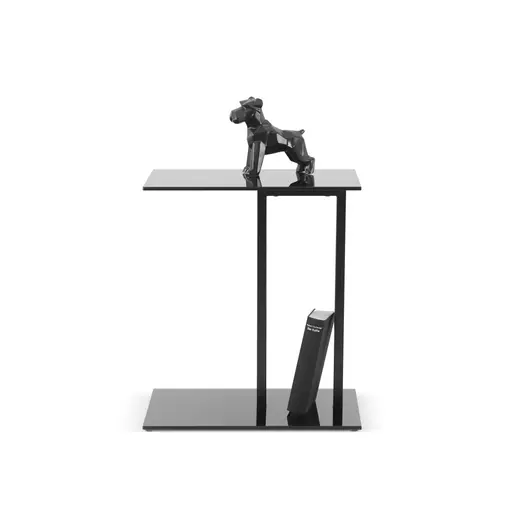 Beistelltisch- LB ca. 45x35 cm, Metall, Glas, Schwarz, Lackiert