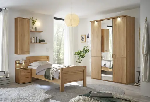 Drehtürenschrank EM Sabugal - mit Kranz, Beleuchtung, B. ca. 150 cm,  Erle teilmassiv, Kristallspiegel