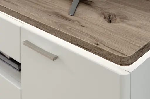 Wohnwand mit Beleuchtung - Weiß, Absetzung Eiche