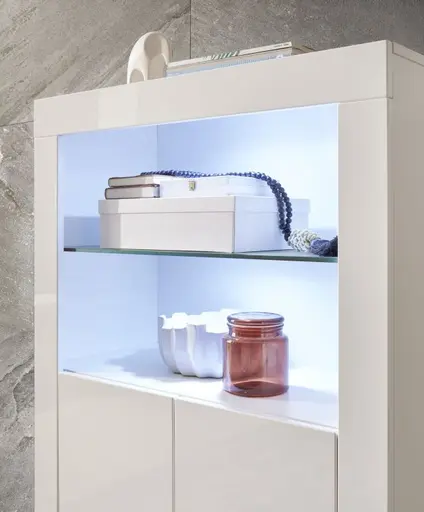 Highboard- Weiß, Weiß, Hochglanz, 