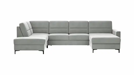 Wohnlandschaft Merlos H - Ecke links mit 2,5-Sitzer und Longchair rechts inkl. Relaxfunktion (motorisch), Stoff, Grau