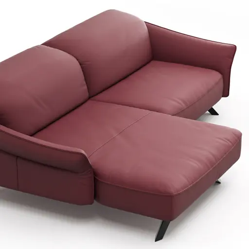 Ecksofa Bormio - Longchair links, 1,5-Sitzer inkl. Kopfteilverstellung, Leder, Weinrot