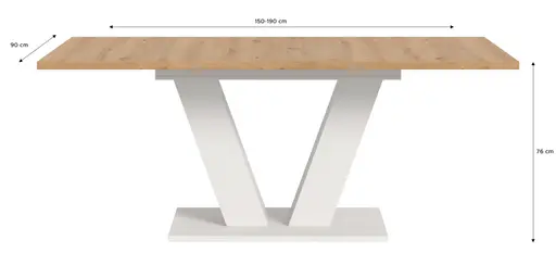 Esstisch - ausziehbar, LB ca. 150x90 cm, Artisan Eiche Nachbildung, Weiß