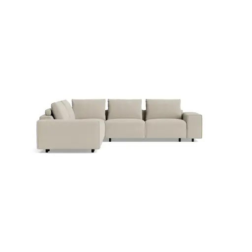 Ecksofa Sorano - Ecke links, 2-Sitzer, inkl. Relaxfunktion und motorischen Sitzvorzug, Stoff, Graubeige